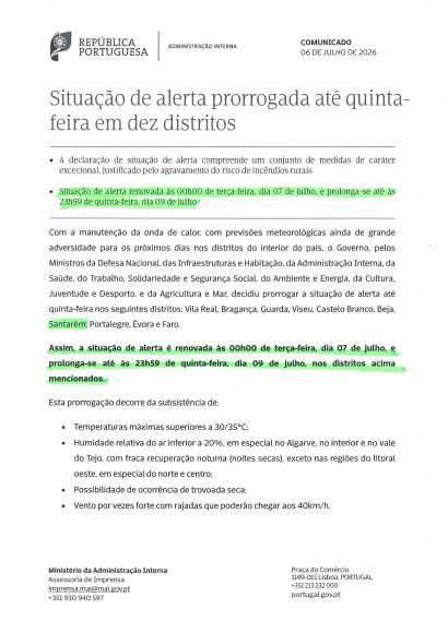 Situa&ccedil;&atilde;o de Alerta - Santar&eacute;m