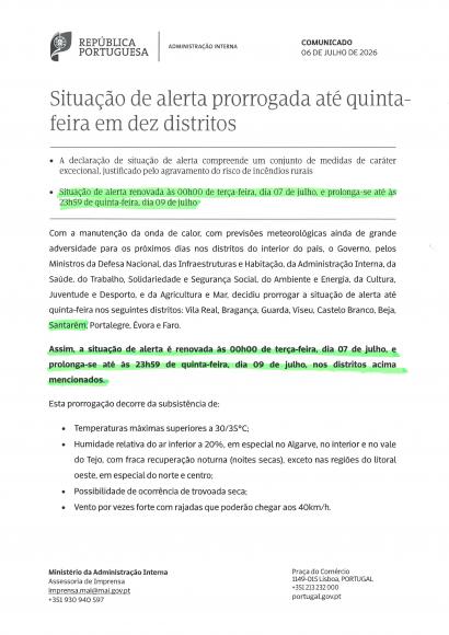 Situa&ccedil;&atilde;o de Alerta - Santar&eacute;m