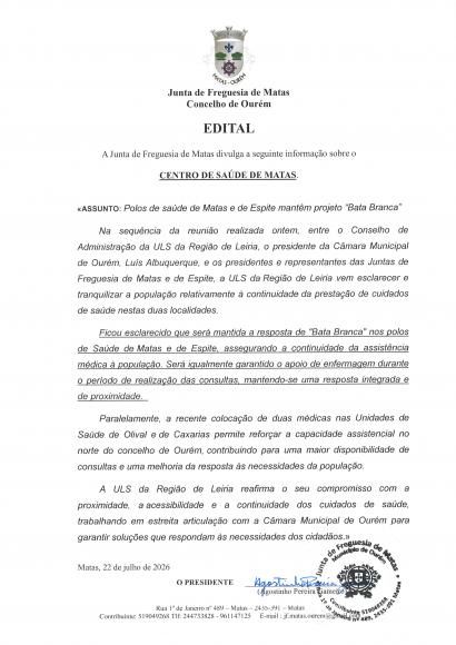 Centro de Sa&uacute;de das Matas - Edital