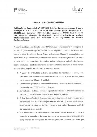 Nota Esclarecimento - Produtos Fitofarmaceuticos