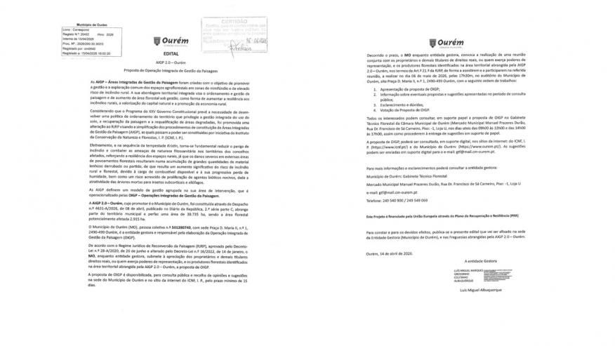 Consulta P&uacute;blica - &Aacute;rea Integrada de Gest&atilde;o da Paisagem 2.0 - Our&eacute;m